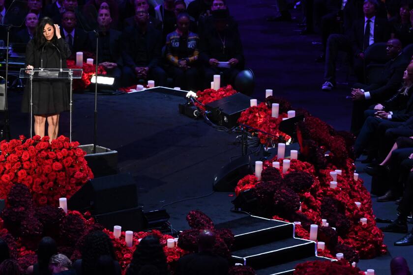 LOS ANGELES, CA., Vanessa Bryant speaks at the Kobe & Gianna Bryant Celebration of Life on Monday at Staples Center on Monday 24, 2020 (Wally Skalij / Los Angeles Times)