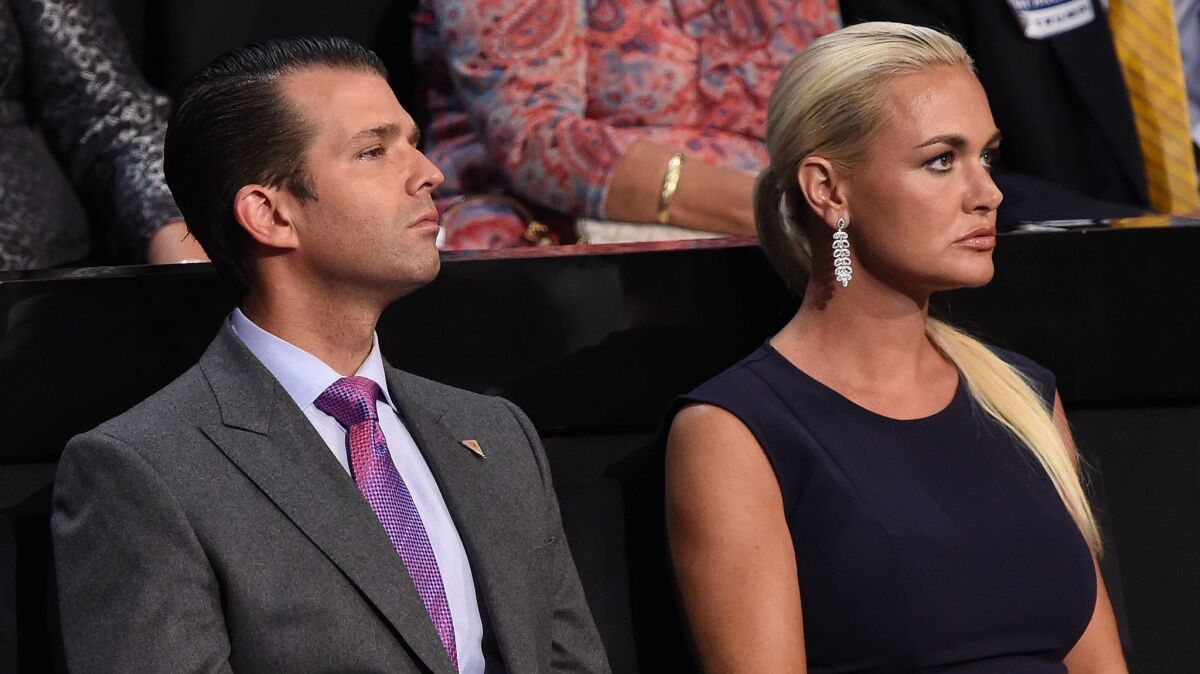 Donald Trump Jr. and his wife, Vanessa Trump, attend the Republican National Convention in Cleveland on July 21, 2016.