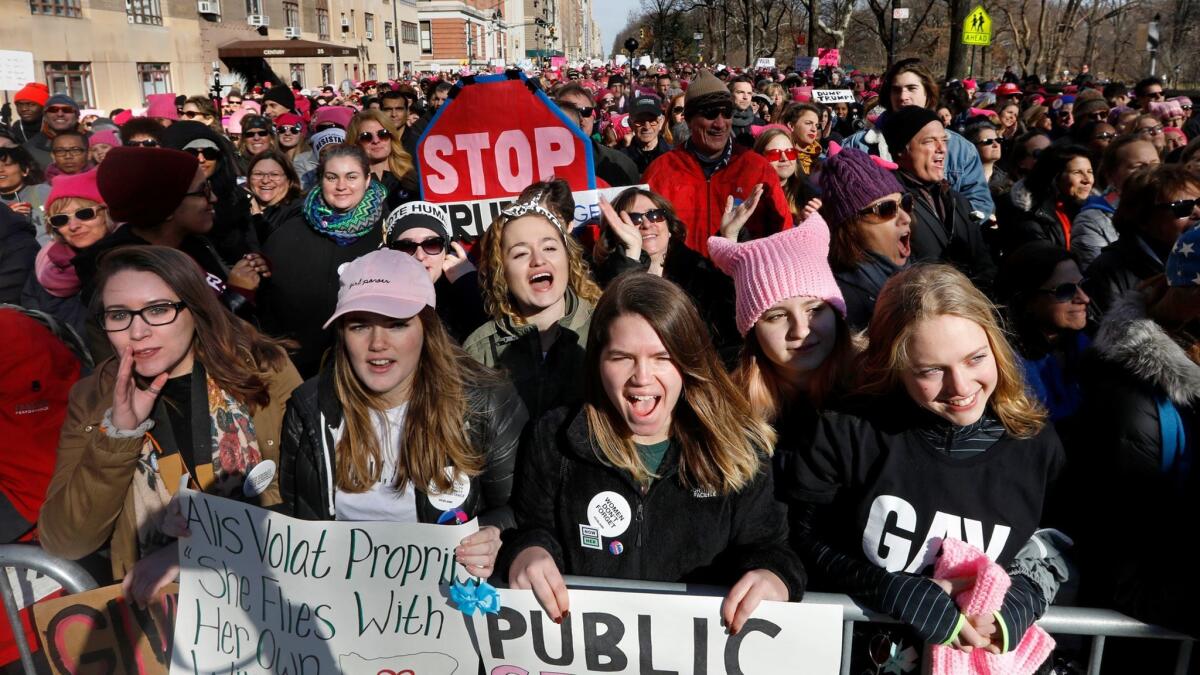 Tens of thousands gather in New York's Central Park for the rally and march for women's rights.