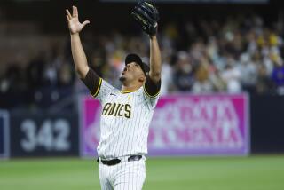 San Diego, CA - May 28: San Diego Padres pitcher Jeremiah Estrada celebrates after striking out the final batter in 4-0 win against the Miami Marlins at Petco Park on Monday, May 28, 2024 in San Diego, CA. (K.C. Alfred / The San Diego Union-Tribune)