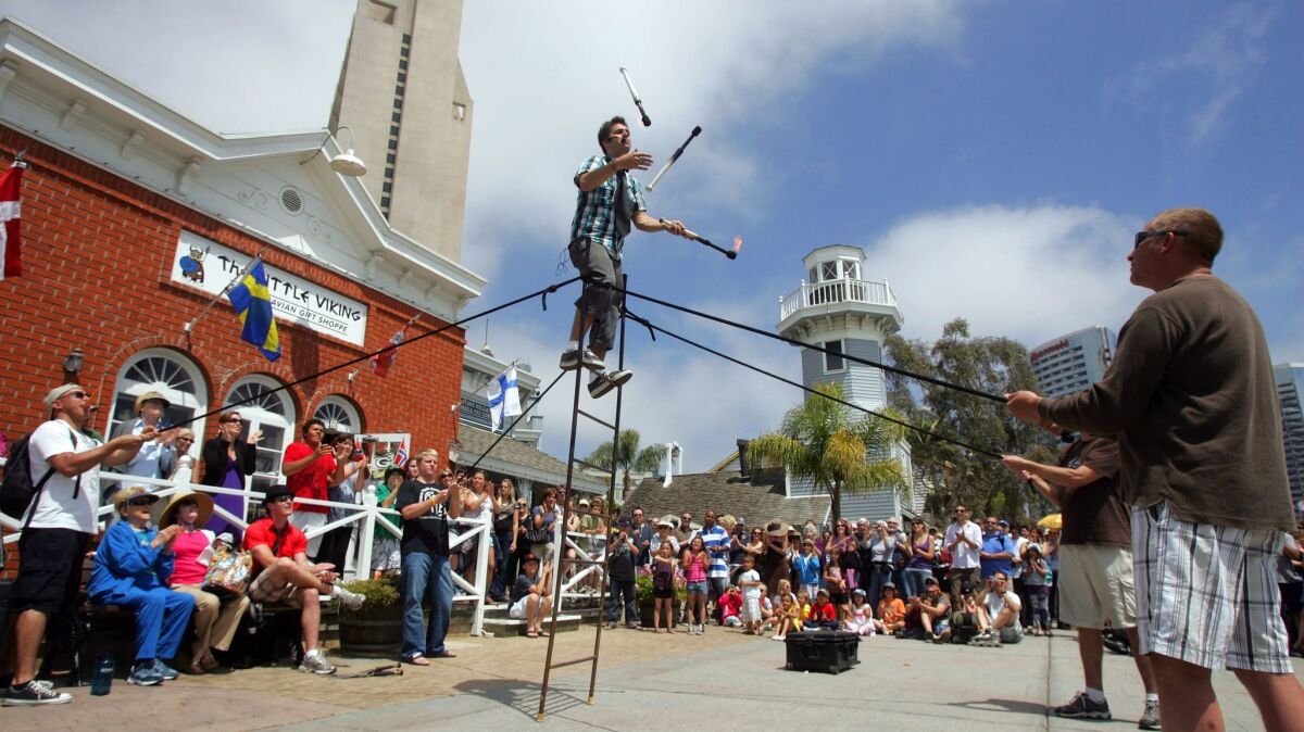 Circus tricks, contortionists and comedy, oh All at Seaport Village Busker Festival - The San Diego Union-Tribune