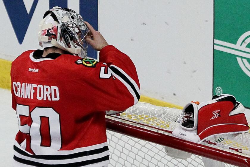 Corey Crawford gave up four goals in the Blackhawks' 6-2 loss to the Kings in Game 2 of the Western Conference finals Wednesday. The series is tied 1-1.