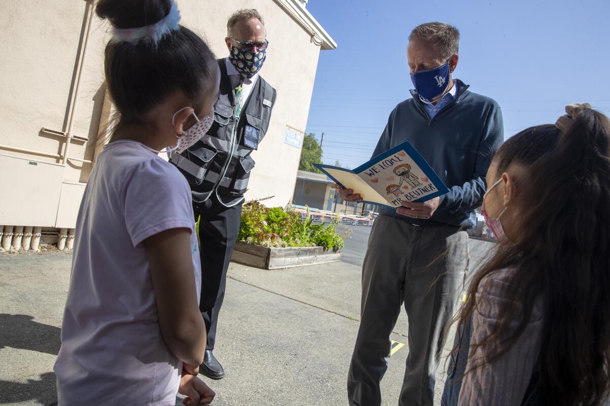 First-graders greet L.A. schools Supt. Austin Beutner this week.