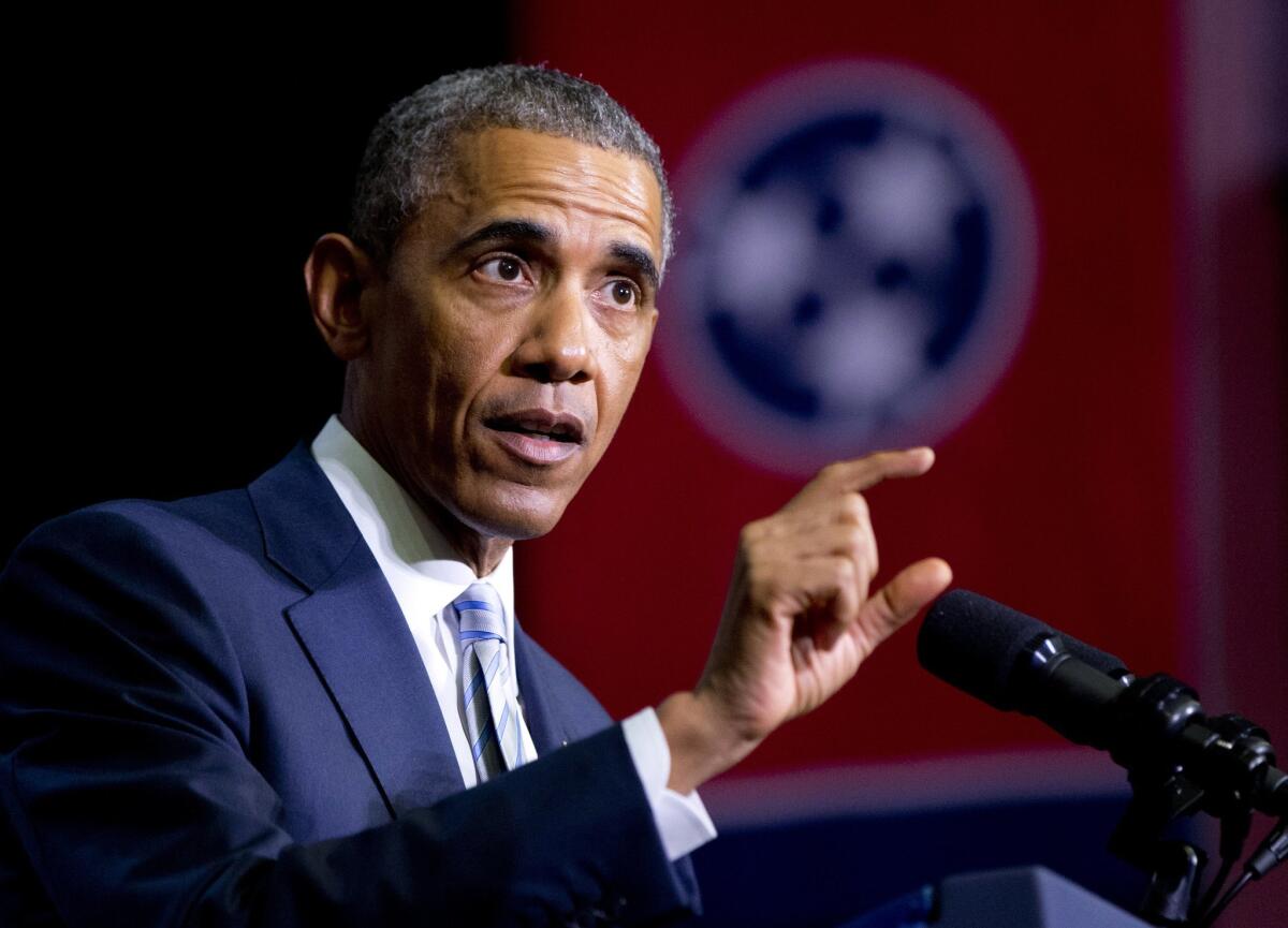 President Obama speaking this month at Pellissippi State Community College in Knoxville, Tenn.