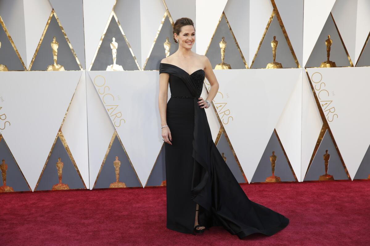 Jennifer Garner in a custom-made -- and uncomfortably custom-fitted -- Versace gown at the Academy Awards on Feb. 28 at the Dolby Theatre.