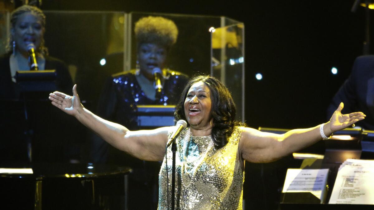 Aretha Franklin in concert at the Microsoft Theatre in August 2015.