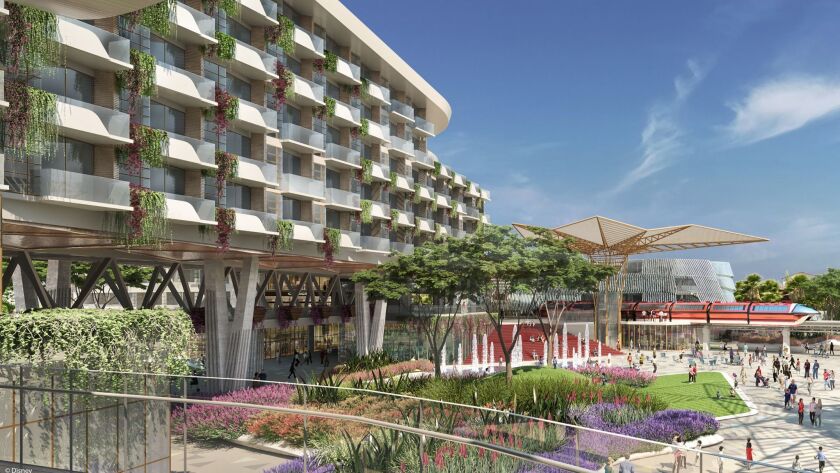 An artist's rendering shows a luxury, 700-room hotel at the center of a dispute between Disneyland Resort and the city of Anaheim over a $267-million tax break.