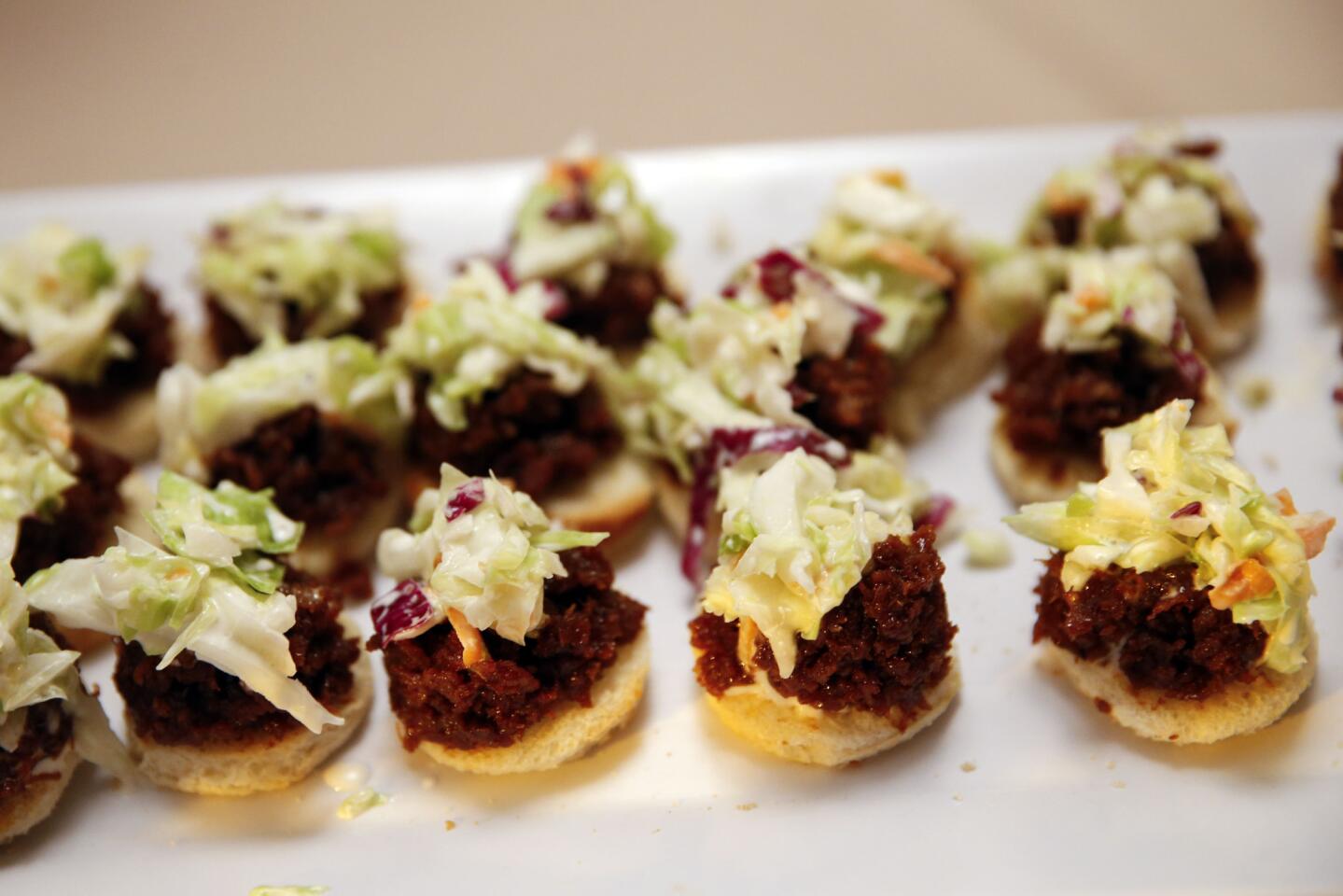 Vegan barbecue 'pork' canapes from Doomie's Home Cookin'