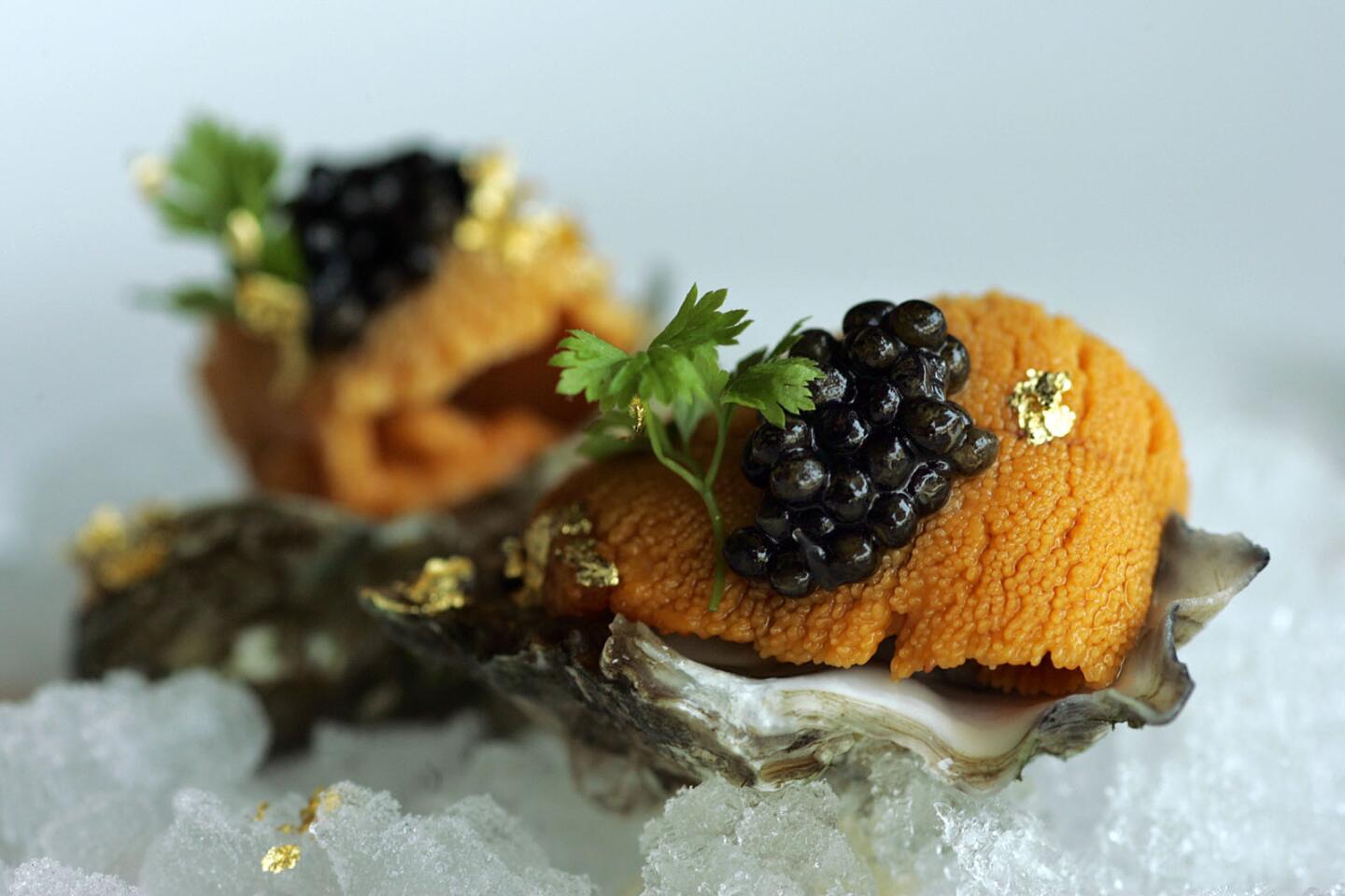 oyster shell with uni and caviar at K ZO