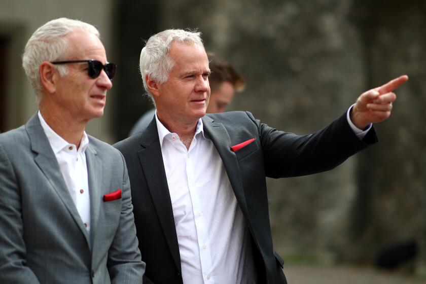 GENEVA, SWITZERLAND - SEPTEMBER 18: Patrick McEnroe, Vice Captain of Team World and John McEnroe, Captain of Team World look on as they arrive at Palais Eynard for the official welcome ceremony prior to the Laver Cup 2019 at Palexpo, on September 18, 2019 in Geneva, Switzerland. The Laver Cup will see six players from the rest of the World competing against their counterparts from Europe. Team World is captained by John McEnroe and Team Europe is captained by Bjorn Borg. The tournament runs from September 20-22. (Photo by Julian Finney/Getty Images for Laver Cup)