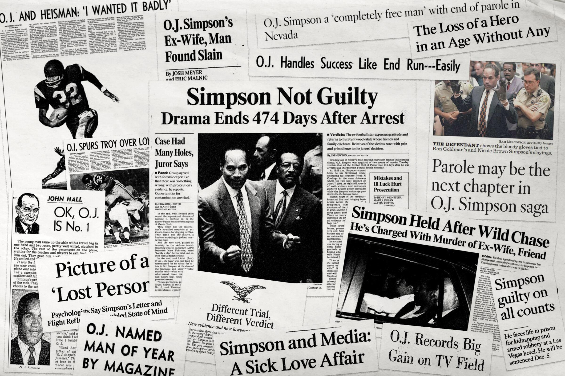photo collage of Los Angeles Times headlines about O.J. Simpson