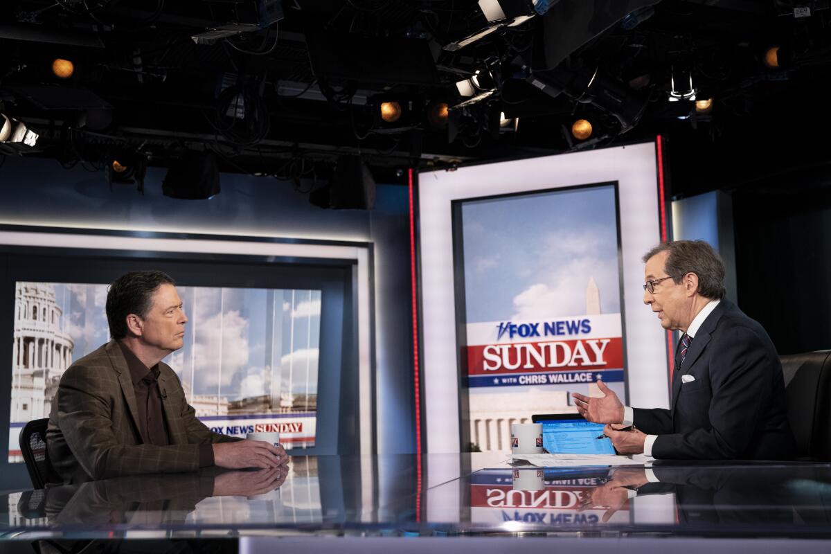 Former FBI Director James Comey with Chris Wallace on "Fox News Sunday" in 2019.