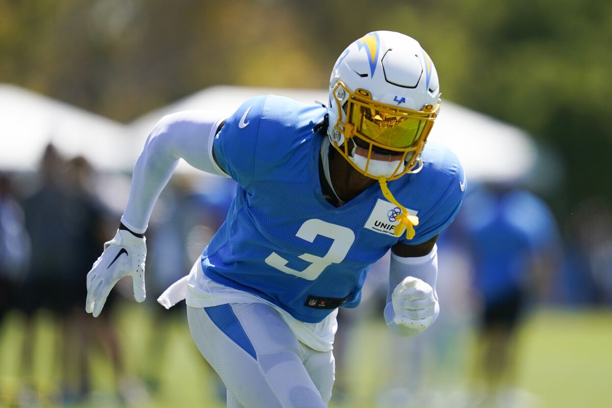 Chargers safety Derwin James Jr. participates in drills.