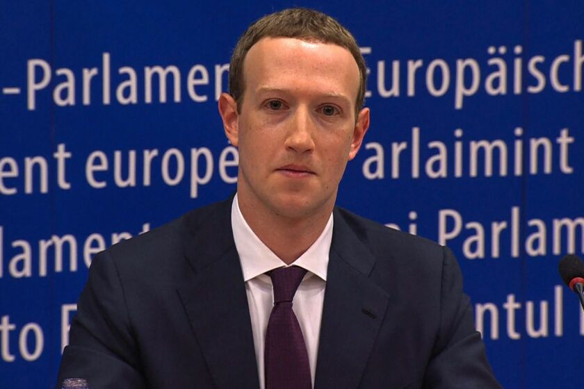 This video grab taken from the European Commission channel EBS, shows Facebook CEO Mark Zuckerberg during his audition at the European Parliament on the data privacy scandal on May 22, 2018 at the European Union headquarters in Brussels. / AFP PHOTO / EBS / - / RESTRICTED TO EDITORIAL USE - MANDATORY CREDIT "AFP PHOTO / EBS"- NO MARKETING NO ADVERTISING CAMPAIGNS - DISTRIBUTED AS A SERVICE TO CLIENTS -/AFP/Getty Images ** OUTS - ELSENT, FPG, CM - OUTS * NM, PH, VA if sourced by CT, LA or MoD **