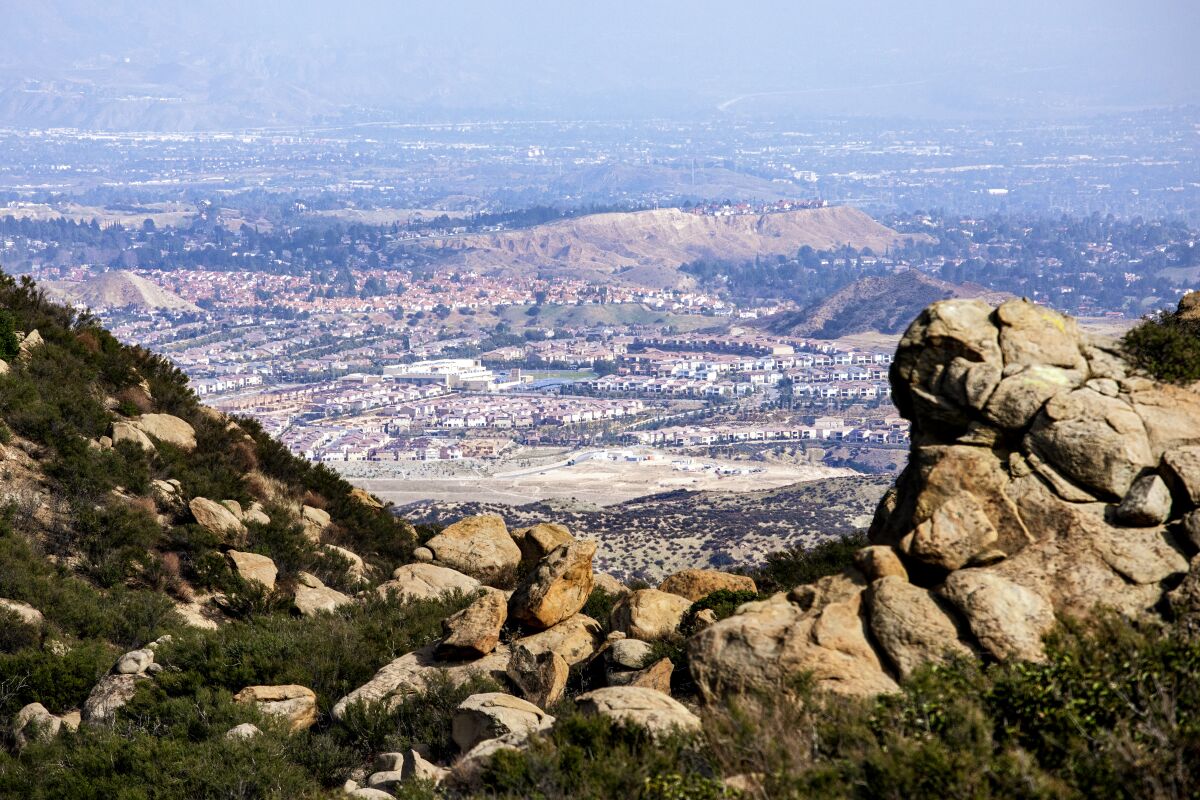 A view of the San Fernando Valley from Rocky Peak Road near the Los Angeles County - Ventura County line.