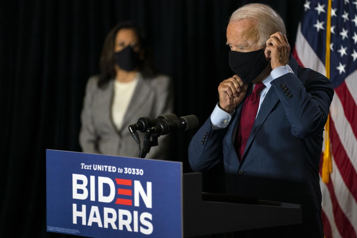 Joe Biden with Sen. Kamala Harris at an appearance in Wilmington, Del., on Thursday.