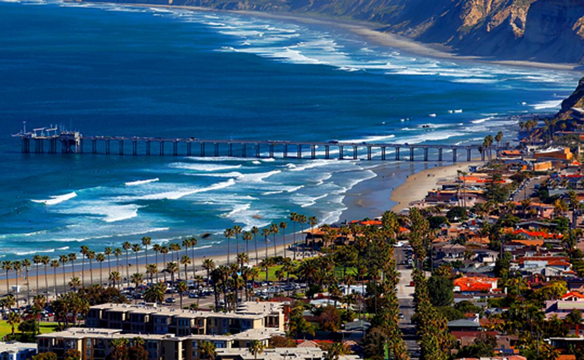 Real estate with coastal views and close proximity to beaches is especially coveted in Southern California. Pictured is one of the area landmarks, Ellen Browning Scripps Memorial Pier in La Jolla. As one of the world's biggest research piers, Scripps Pier is used for boat launching and a variety of experiments conducted by Scripps Institution of Oceanography.