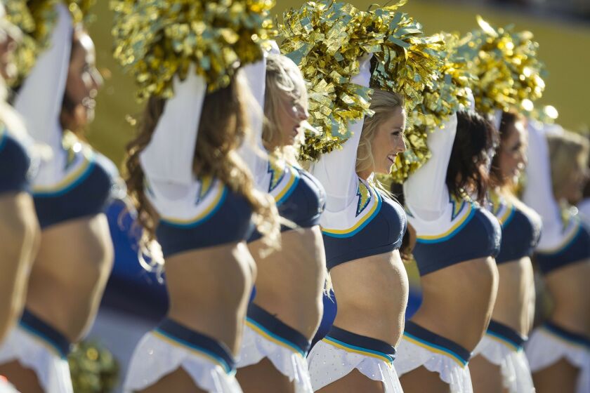 The San Diego Chargers vs. The St. Louis Rams at Qualcomm Stadium.Charger girls entertained.