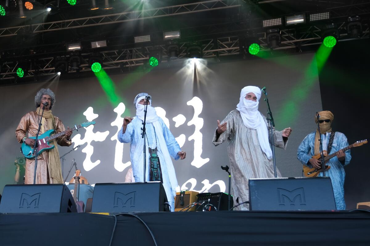 Tinariwen performs at the Glastonbury Festival.