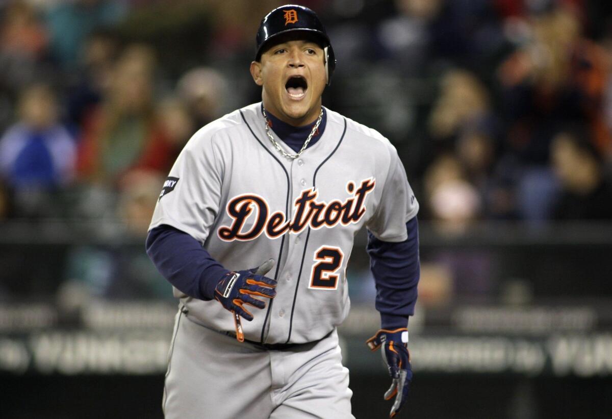 El venezolano Miguel Cabrera en un festejo con los Detroit Tigers.