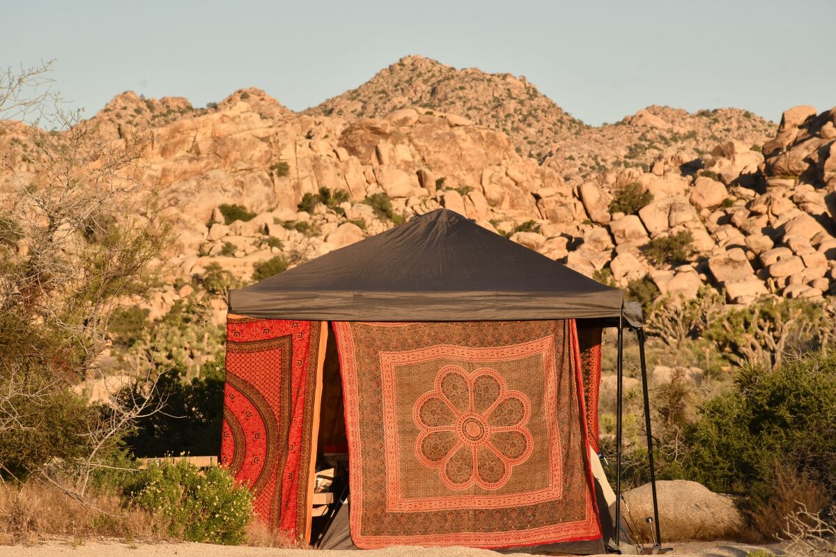 This colorful campsite is in the Hidden Valley area of Joshua Tree National Park, which reopened Monday.
