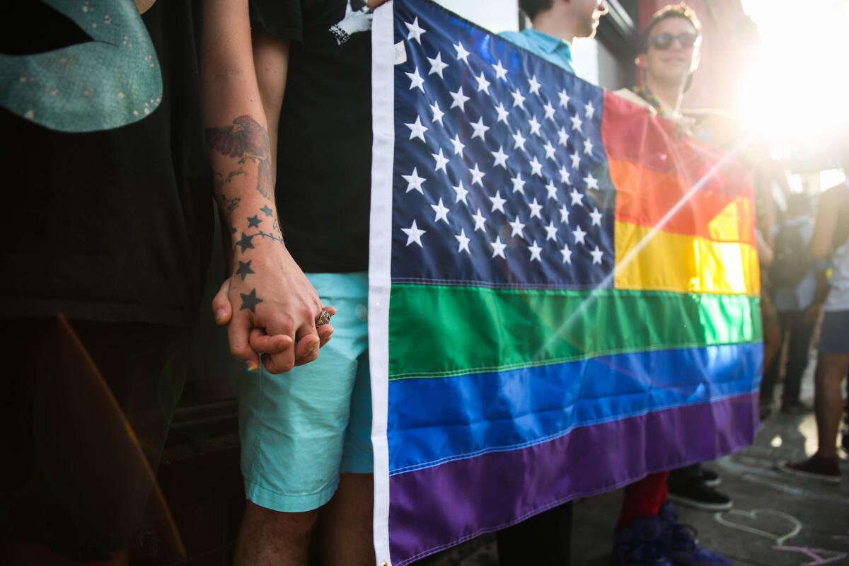 People celebrate the Supreme Court decision to legalize same-sex marriage in Austin, Texas on June 26, 2015.