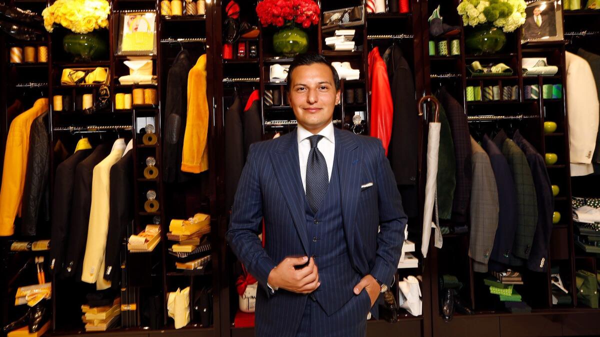 Nicolas Bijan Pakzad at the Bijan boutique inside the new Waldorf Astoria in Beverly Hills. At the new space, Pakzad says he's focusing on the luxury shopper who might want to quickly browse rather than make an appointment at the Rodeo Drive flagship store.