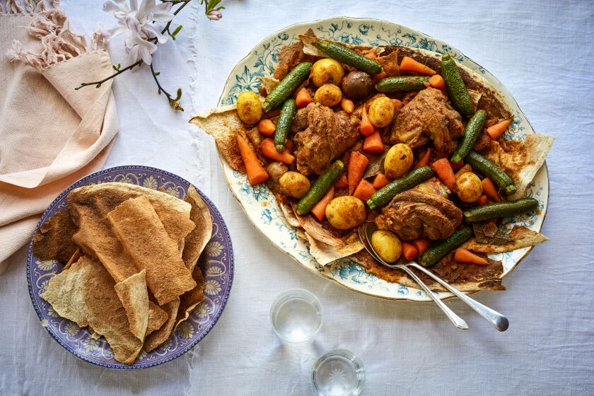 Tharid (Arabian Meat and Vegetable Stew Over Crispy Bread) cooked by Anissa Helou.