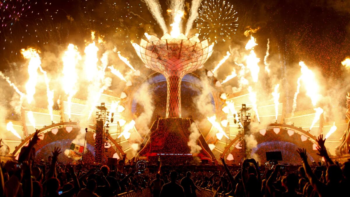 The Electric Daisy Carnival opening ceremony lights up Kinetic Field at the Las Vegas Motor Speedway on Friday.