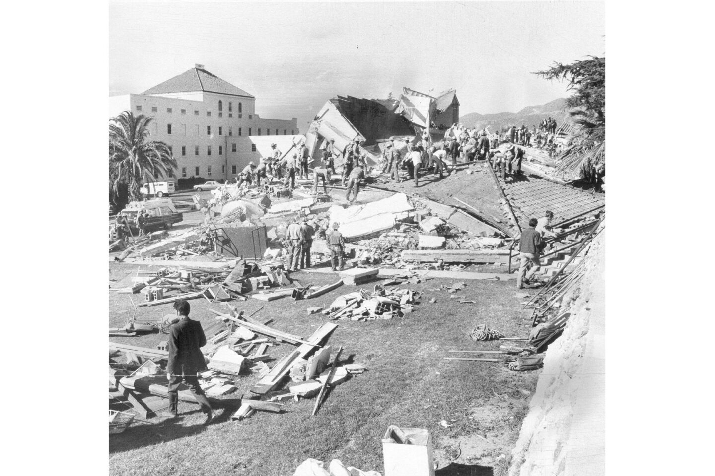 Two concrete buildings at the Veterans Administration Hospital in San Fernando crumbled in the 1971