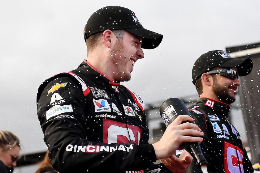 FONTANA-CA-MARCH 1, 2020: Alex Bowman wins the NASCAR Auto Club 400 at Auto Club Speedway in Fontana on Sunday, March 1, 2020. (Christina House / Los Angeles Times)