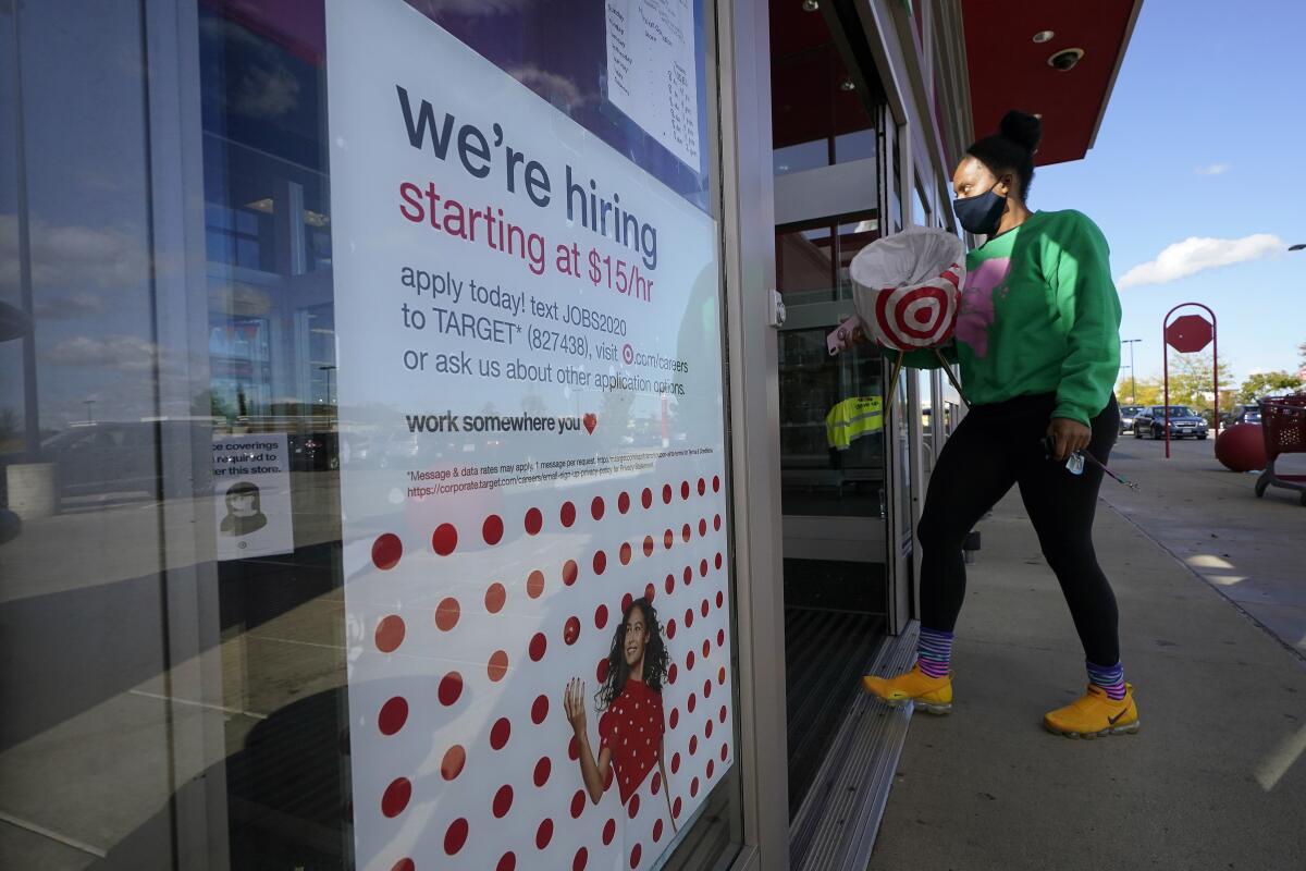 A hiring sign at a Target store