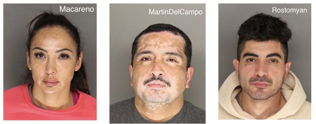 Mugshots of a woman and two men