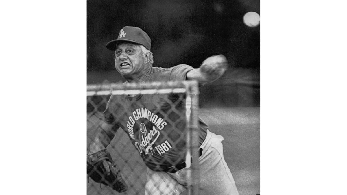 March 7, 1982: Tommy Lasorda throws batting practice at Vero Beach, Fla.