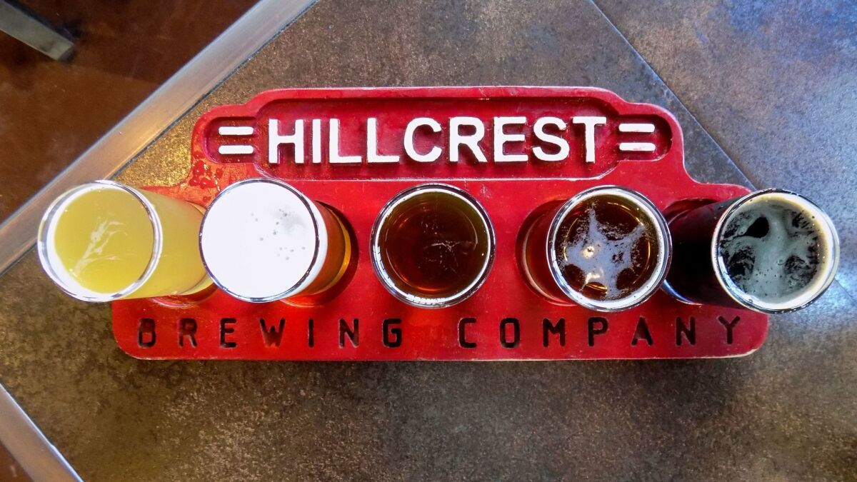 Tasters at Hillcrest Brewing Co. in the Hillcrest neighborhood. (Irene Lechowitzky)