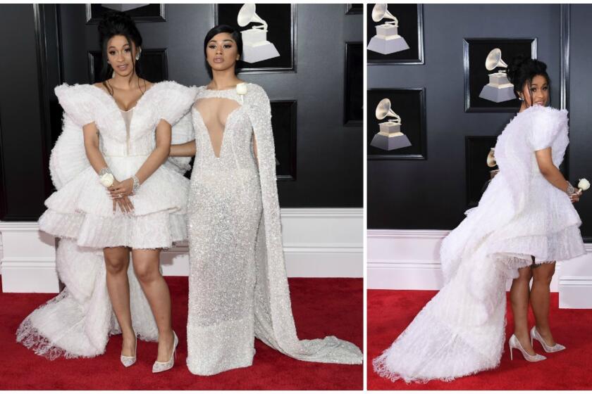 Cardi B, left, and Hennessy Carolina arrive at the 60th Grammy Awards at Madison Square Garden in New York.