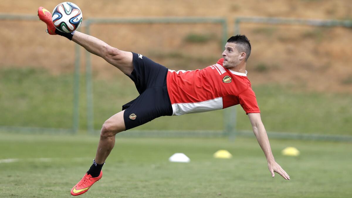 Belgium's Kevin Mirallas takes part in a training session Sunday in preparation for Tuesday's World Cup elimination match against the U.S.