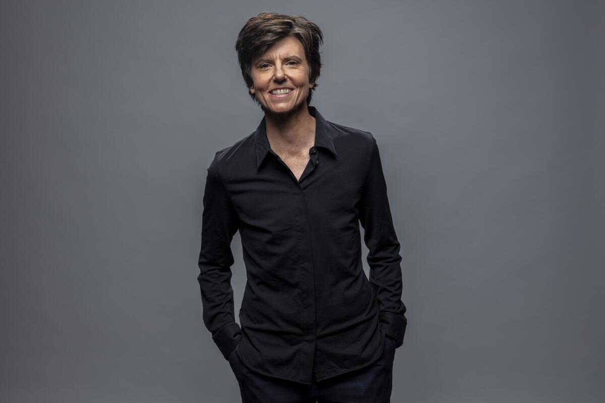 Tig Notaro wears all black for a portait