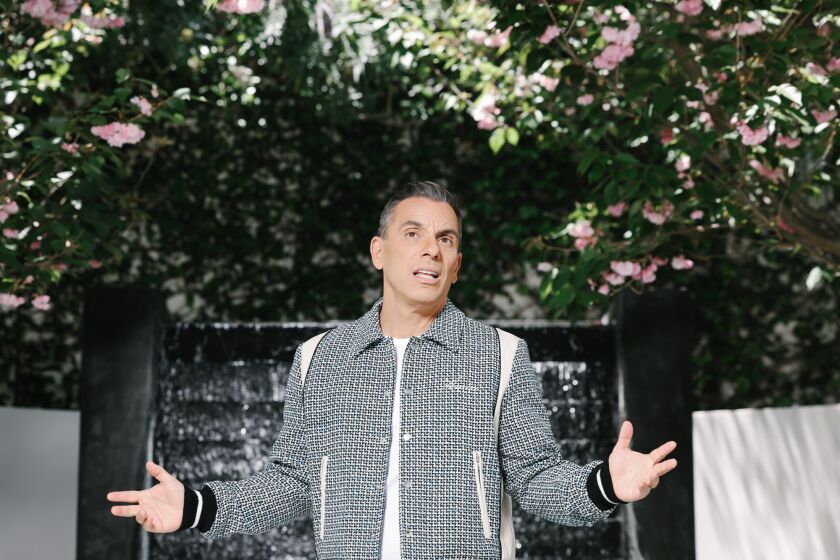 Los Angeles, CA - May 02: Sebastian Maniscalco is a famous comedian and transitioning to film, staring in the upcoming About My Father, and here he poses for a portrait at his home on Tuesday, May 2, 2023 in Los Angeles, CA. Like his stand-up, much of his film work is now using the Italian American family as the backdrop for comedy. (Dania Maxwell / Los Angeles Times).