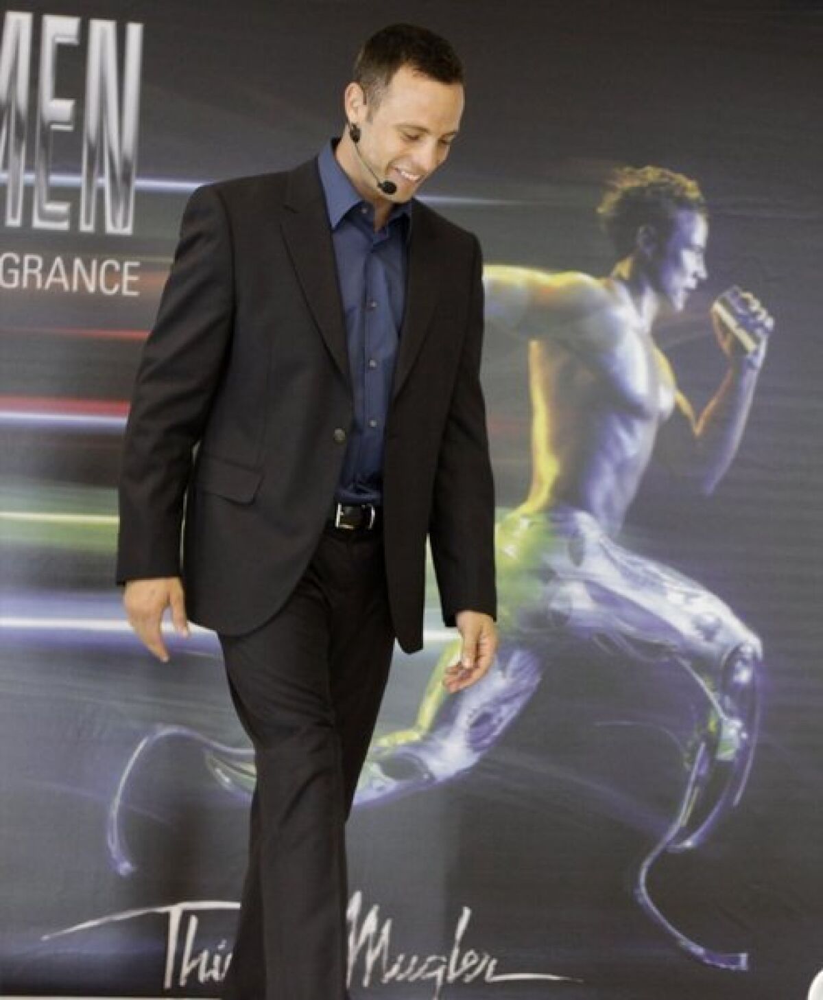 Oscar Pistorius attends the 2011 launch of French designer Thierry Mugler's fragrance A-Men in Johannesburg.