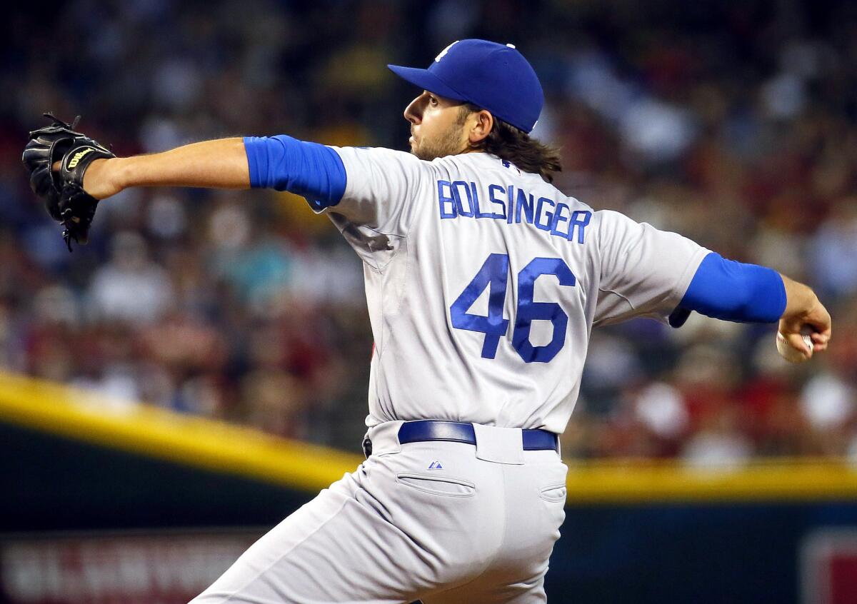 Dodgers' Mike Bolsinger pitches against Arizona on Sept. 12.
