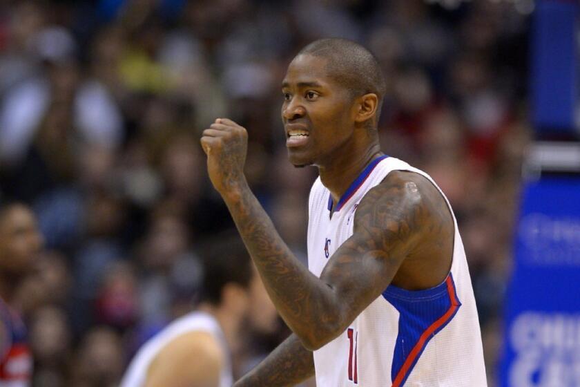 Clippers guard Jamal Crawford reacts after scoring a basket against the Washington Wizards at Staples Center.