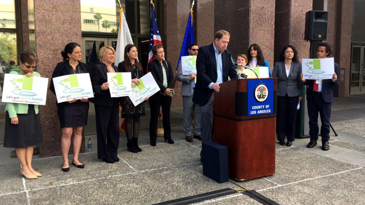 Mark Gold, associate vice chancellor for environment and sustainability at UCLA, speaks in favor of the new government-run utility.