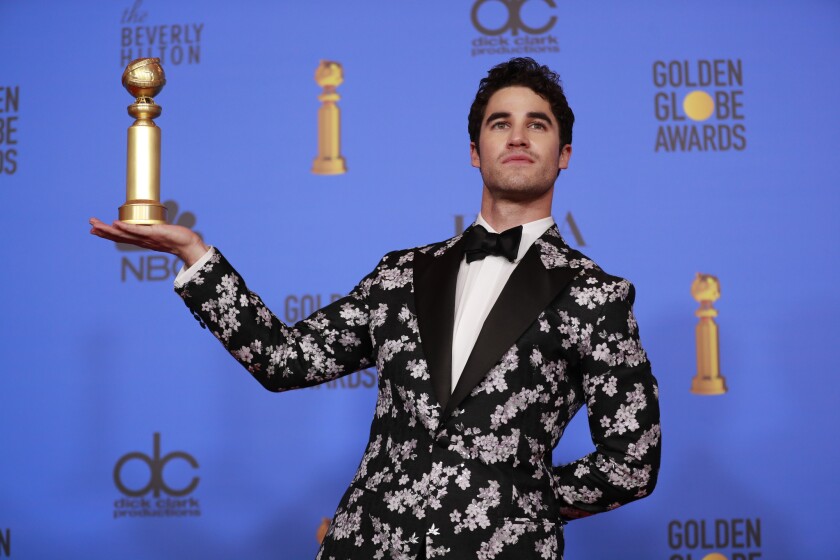 Darren Criss in the Trophy Room at the 76th Golden Globes after his win for actor in a mini-series or TV movie for his performance in FX's "The Assassination of Gianni Verscace."