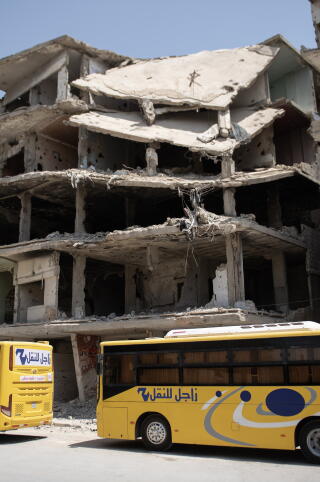 A photo showing some of the new means of transportation in Yarmouk Camp