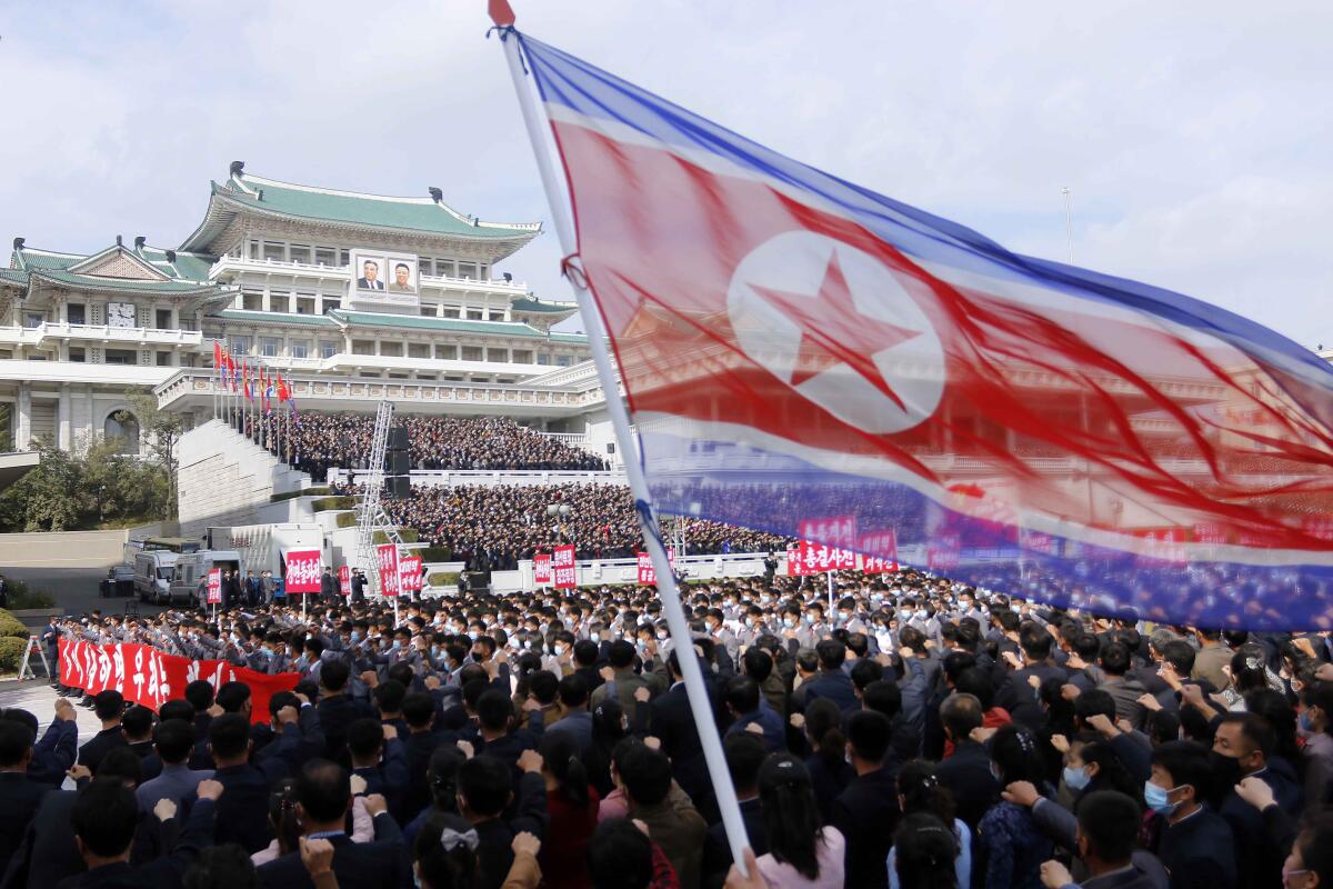 Thousands rally for a congress of the Workers' Party of Korea in Pyongyang, North Korea in October.