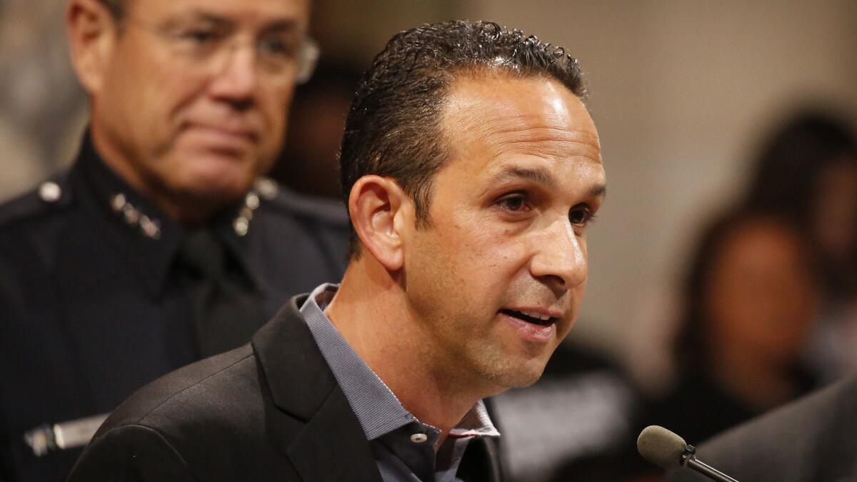 Los Angeles City Councilman Mitchell Englander speaks during a council meeting in April.