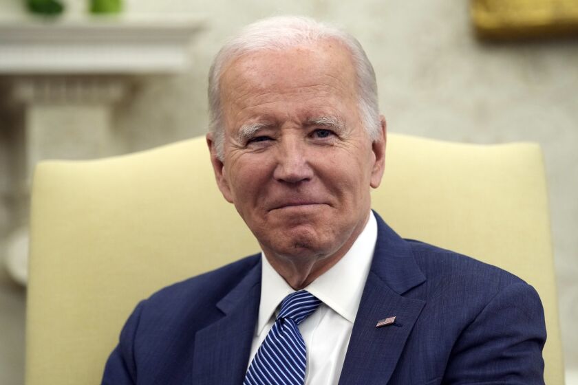 President Joe Biden listens as he meets with Denmark's Prime Minister Mette Frederiksen in the Oval Office of the White House in Washington, Monday, June 5, 2023. (AP Photo/Susan Walsh)