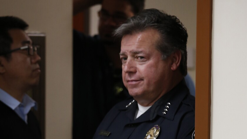 Police Chief Michael Taylor was at a Baldwin Park City Council meeting on Dec. 13. Taylor can be fired only if he commits a felony. Baldwin Park leaders are also prohibited from giving Taylor annual performance evaluations, and his annual compensation is $234,000, plus benefits.