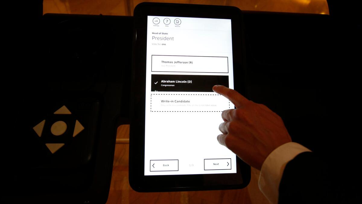A prototype of the new touch-screen voting machines in Los Angeles County is shown.